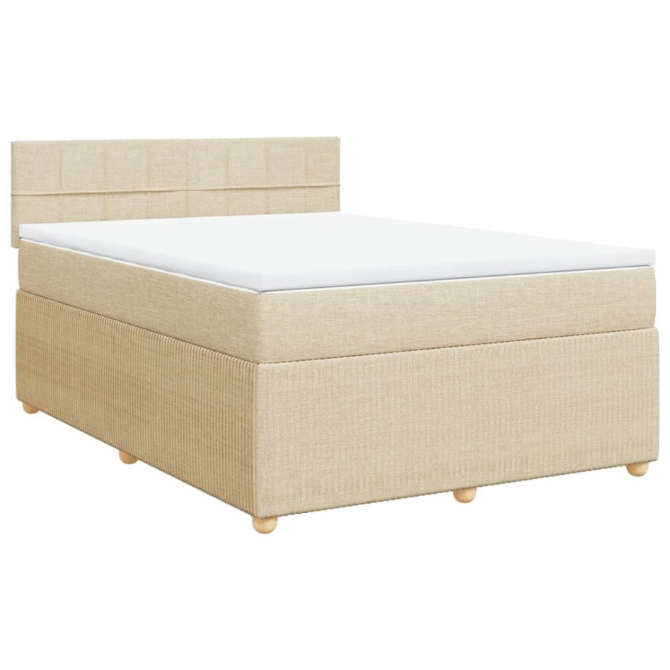 Cama box spring con colchón tela color crema 140x190