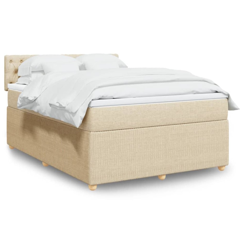 Cama box spring con colchón tela color crema 140x190