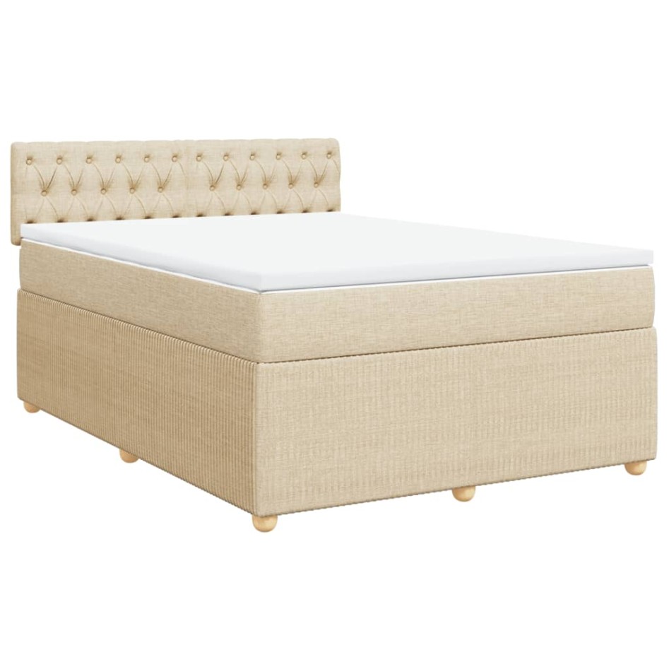 Cama box spring con colchón tela color crema 140x190