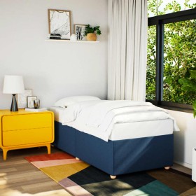 Estructura de cama sin colchón tela azul 90x200