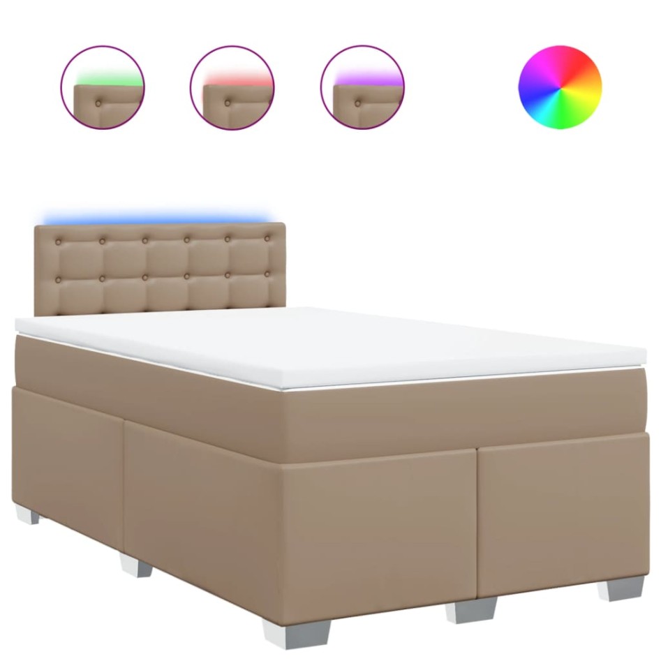 Cama box spring con colchón cuero sintético capuchino