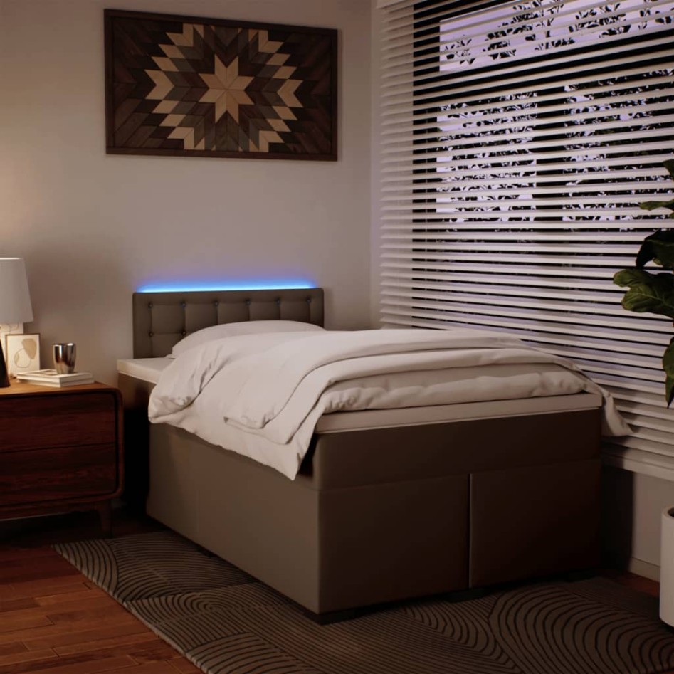 Cama box spring con colchón cuero sintético capuchino