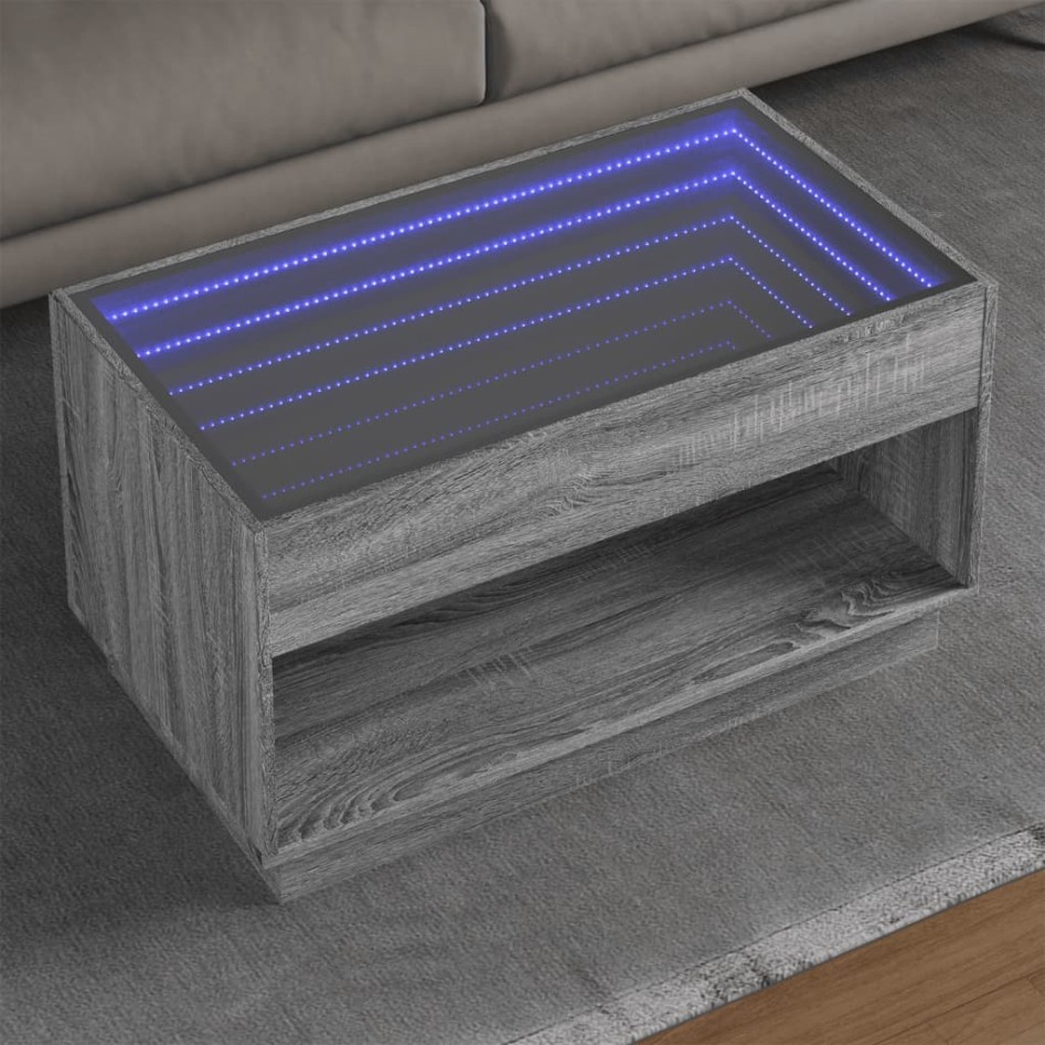 Mesa de centro con Infinity LED gris Sonoma 90x50x50