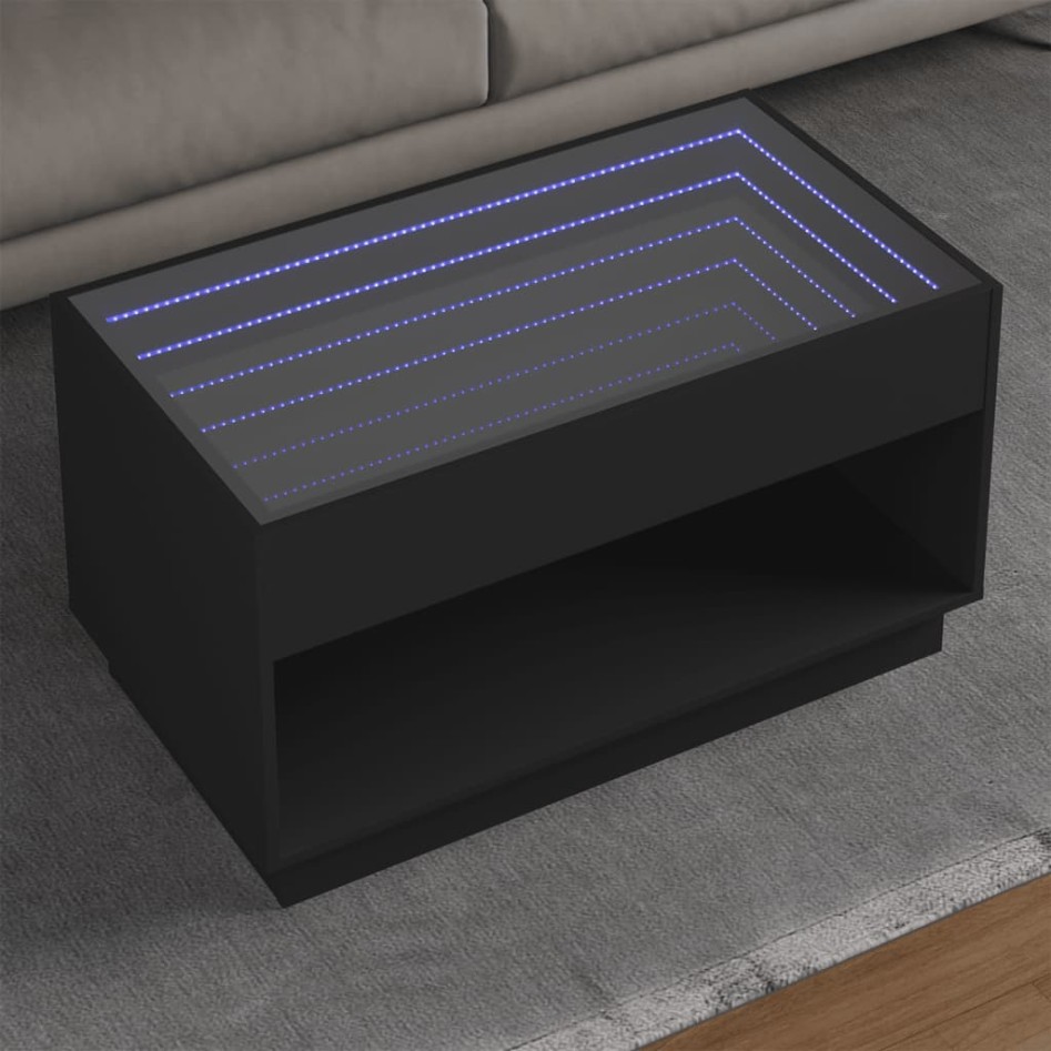 Mesa de centro con Infinity LED negro 90x50x50