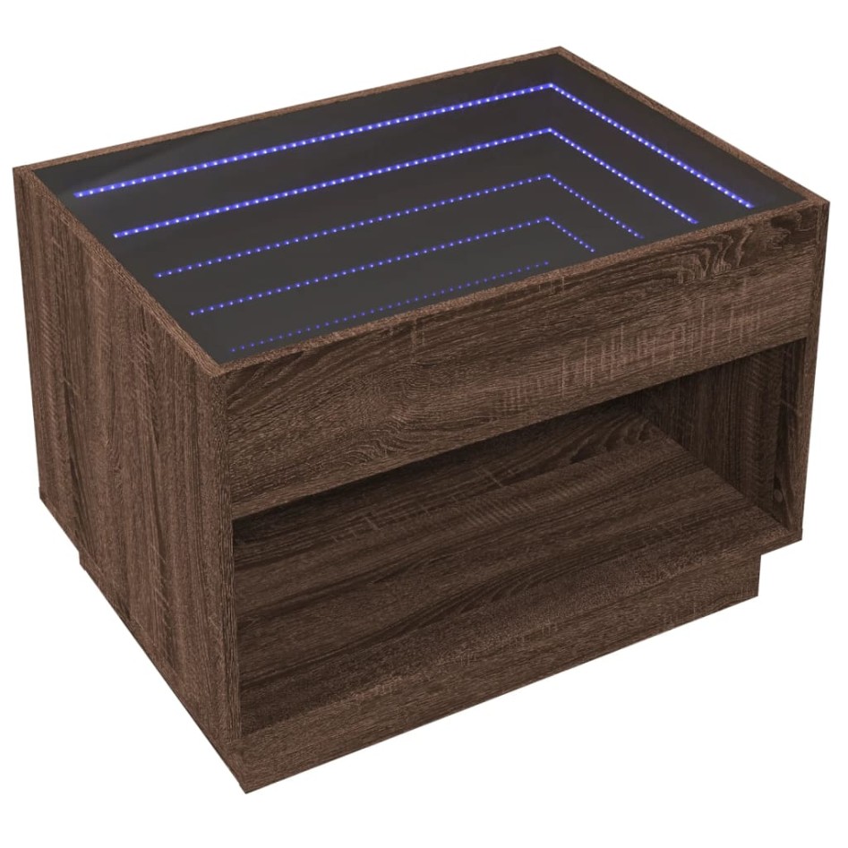 Mesa de centro con Infinity LED marrón roble 70x50x50