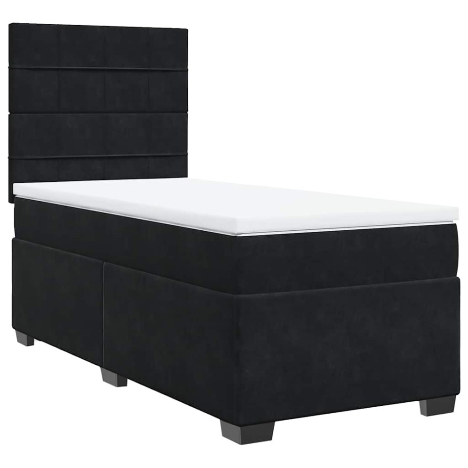 Cama box spring con colchón terciopelo negro 80x200