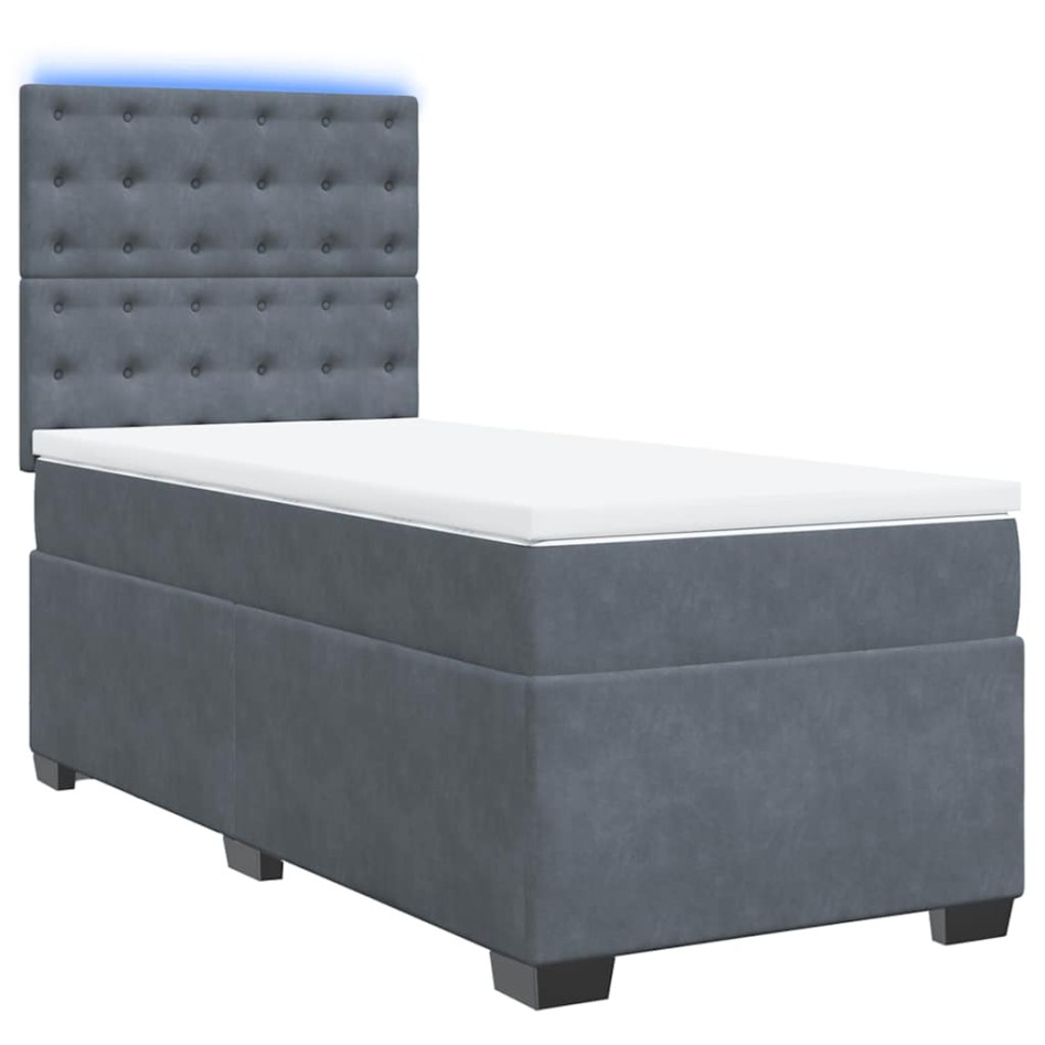Cama box spring con colchón terciopelo gris oscuro 90x200