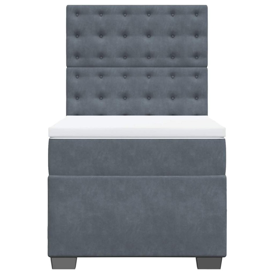 Cama box spring con colchón terciopelo gris oscuro 90x200