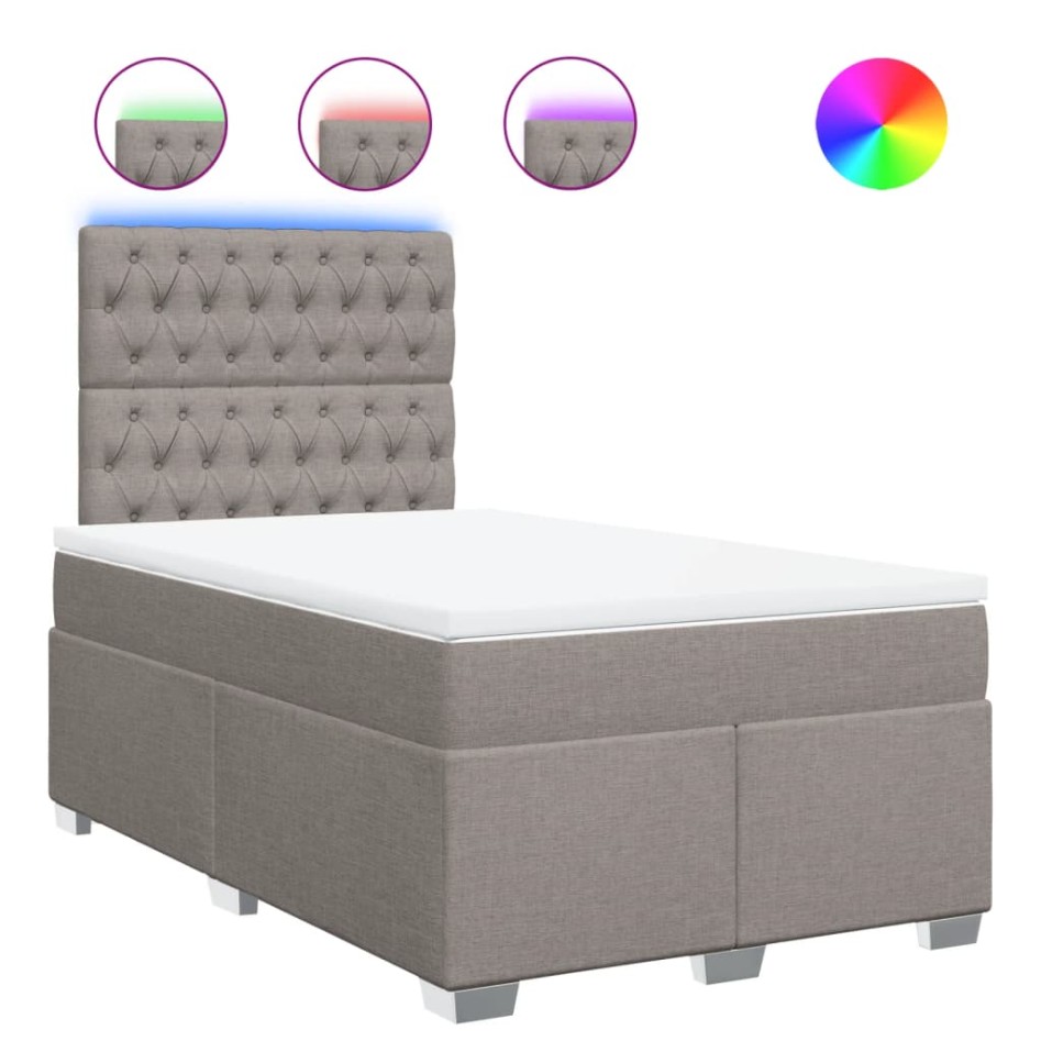 Cama box spring con colchón tela gris taupe 120x200