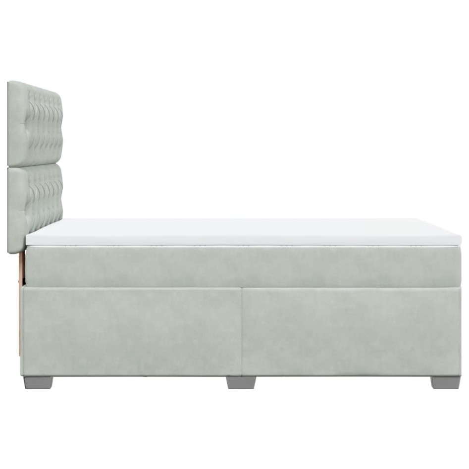 Cama box spring con colchón terciopelo gris claro 100x200