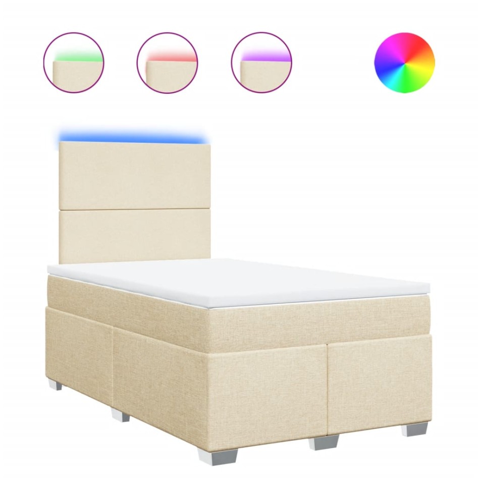 Cama box spring con colchón tela color crema 120x200