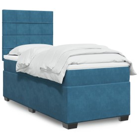 Cama box spring con colchón terciopelo azul oscuro 80x200