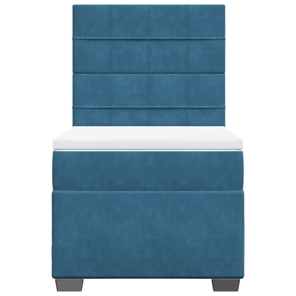 Cama box spring con colchón terciopelo azul oscuro 80x200
