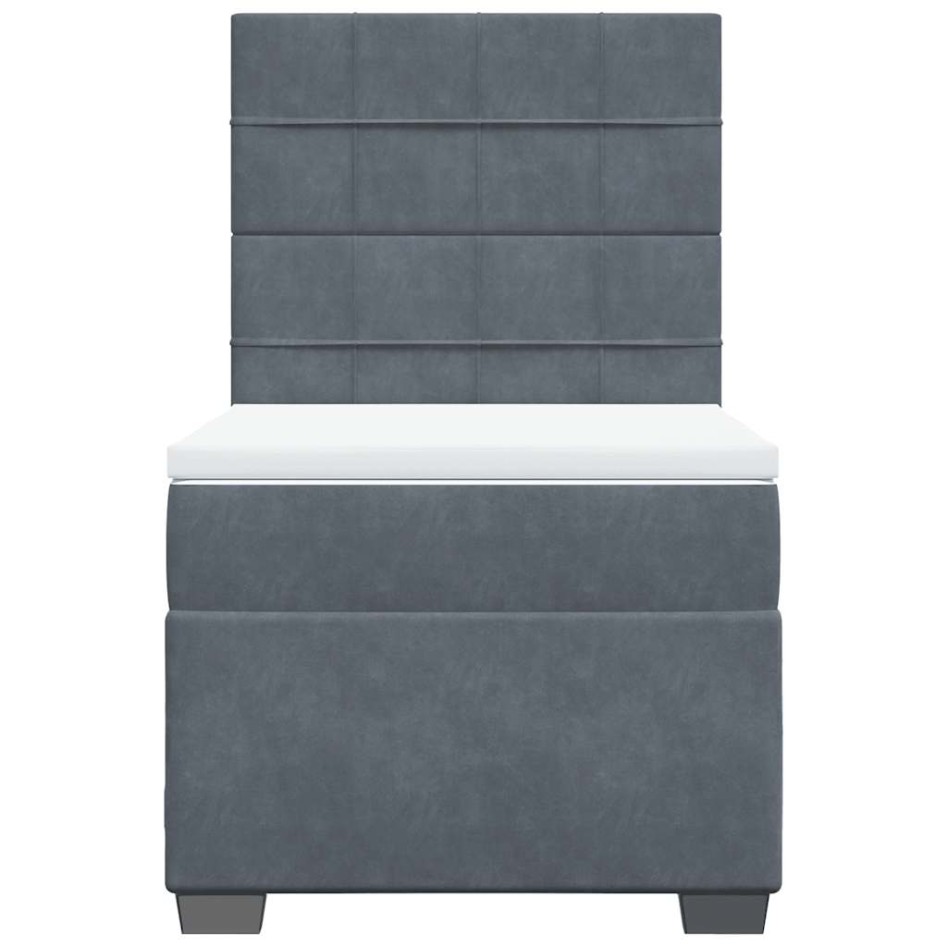 Cama box spring con colchón terciopelo gris oscuro 100x200