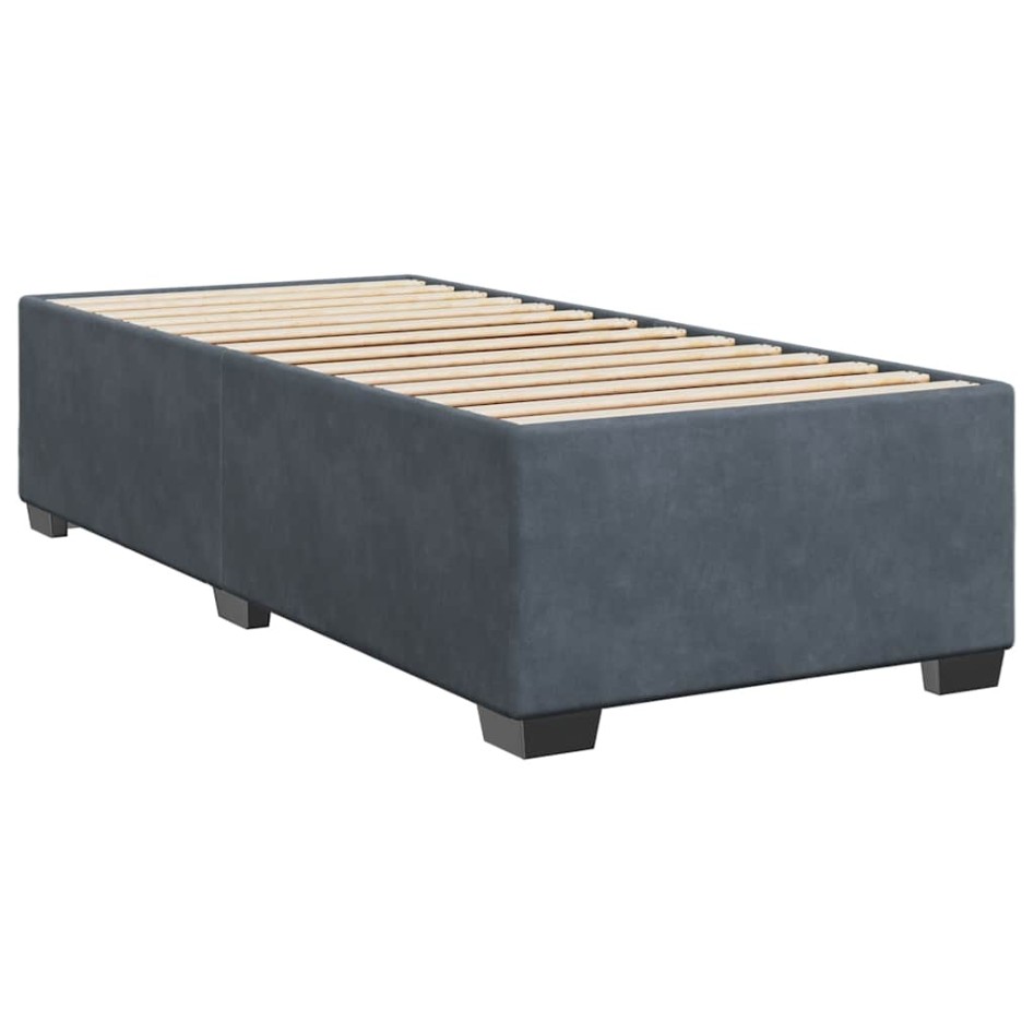 Cama box spring con colchón terciopelo gris oscuro 100x200