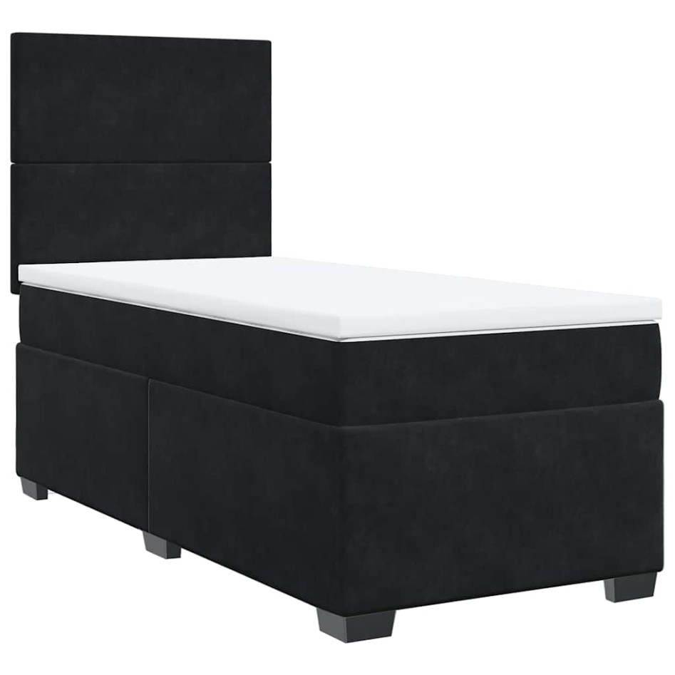 Cama box spring con colchón terciopelo negro 80x200