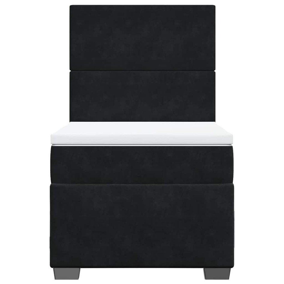 Cama box spring con colchón terciopelo negro 80x200