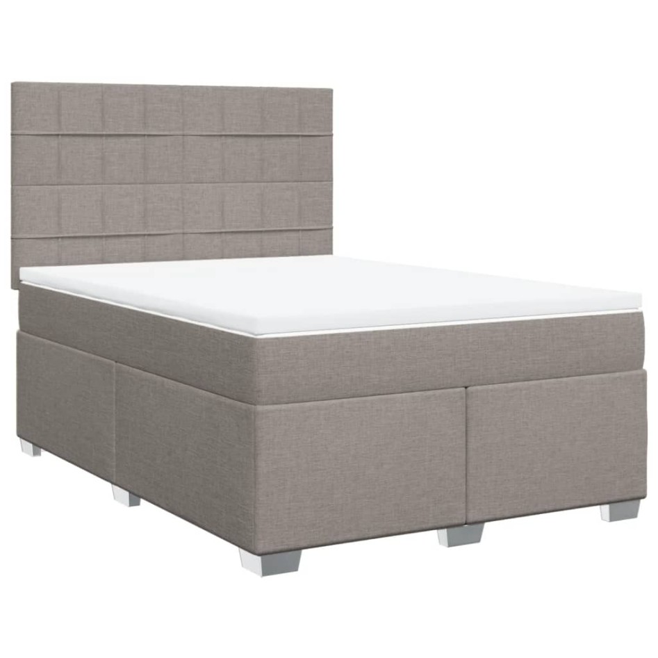 Cama box spring con colchón tela gris taupe 140x190