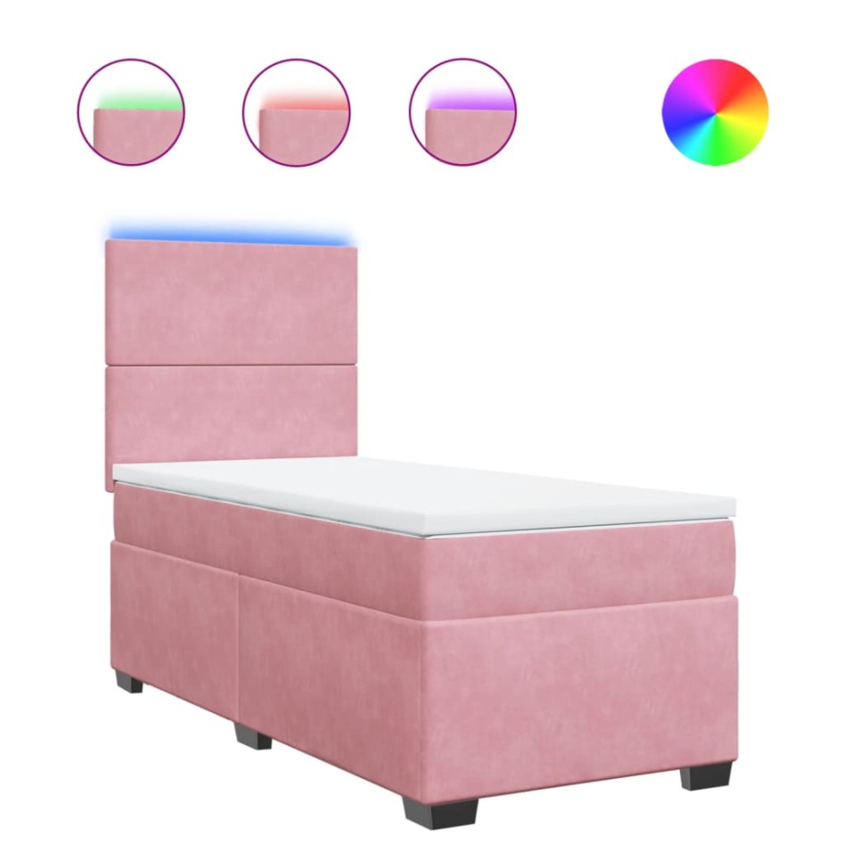 Cama box spring con colchón terciopelo rosa 90x200