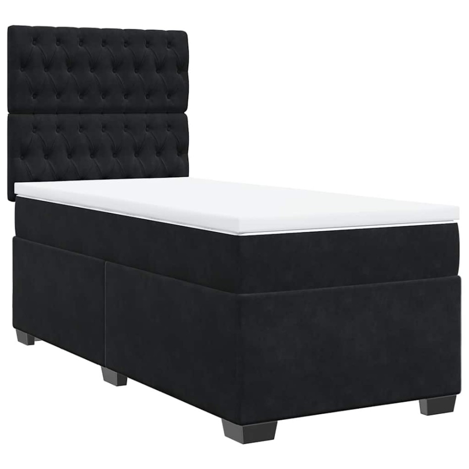 Cama box spring con colchón terciopelo negro 100x200