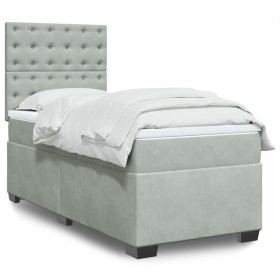 Cama box spring con colchón terciopelo gris claro 90x190