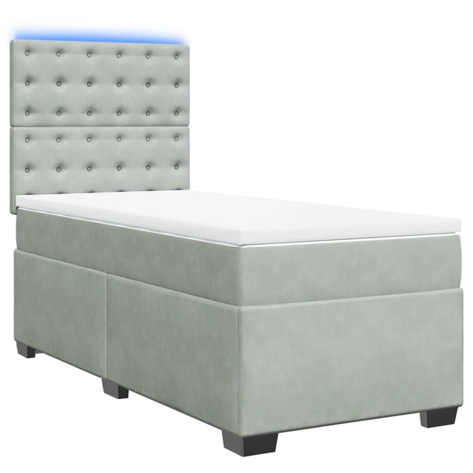 Cama box spring con colchón terciopelo gris claro 90x190