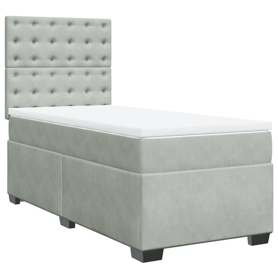 Cama box spring con colchón terciopelo gris claro 90x190