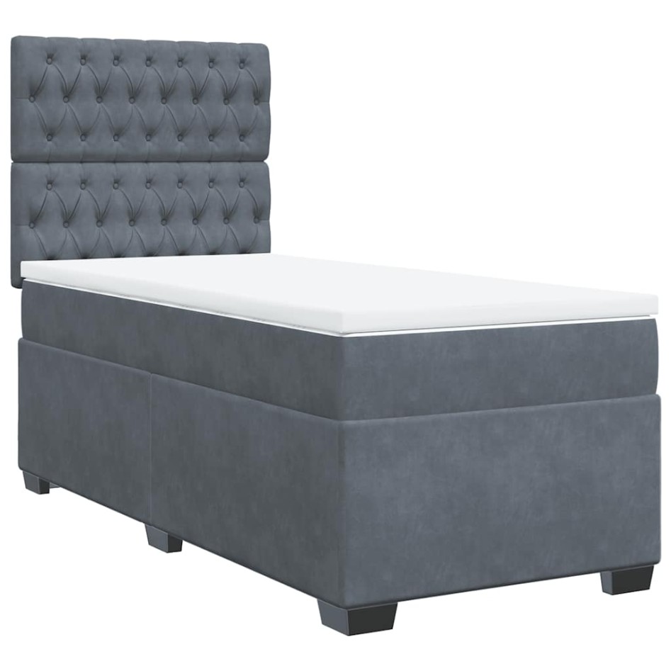 Cama box spring con colchón terciopelo gris oscuro 90x190