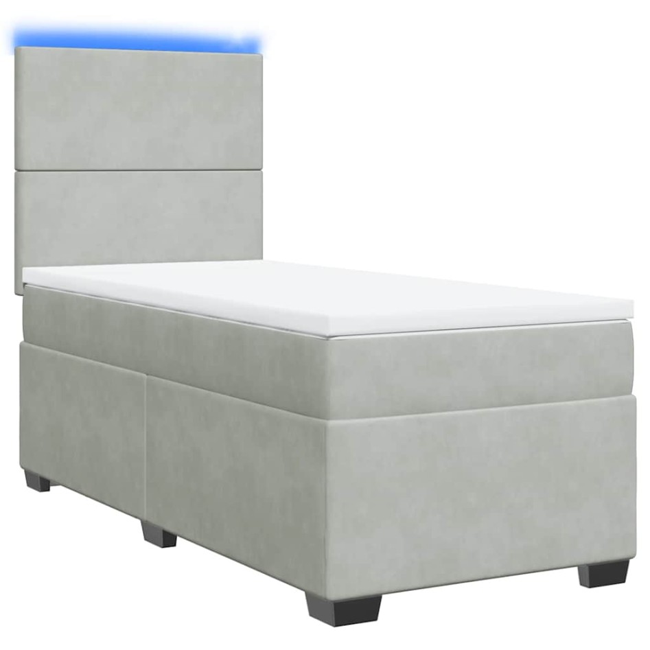 Cama box spring con colchón terciopelo gris claro 100x200