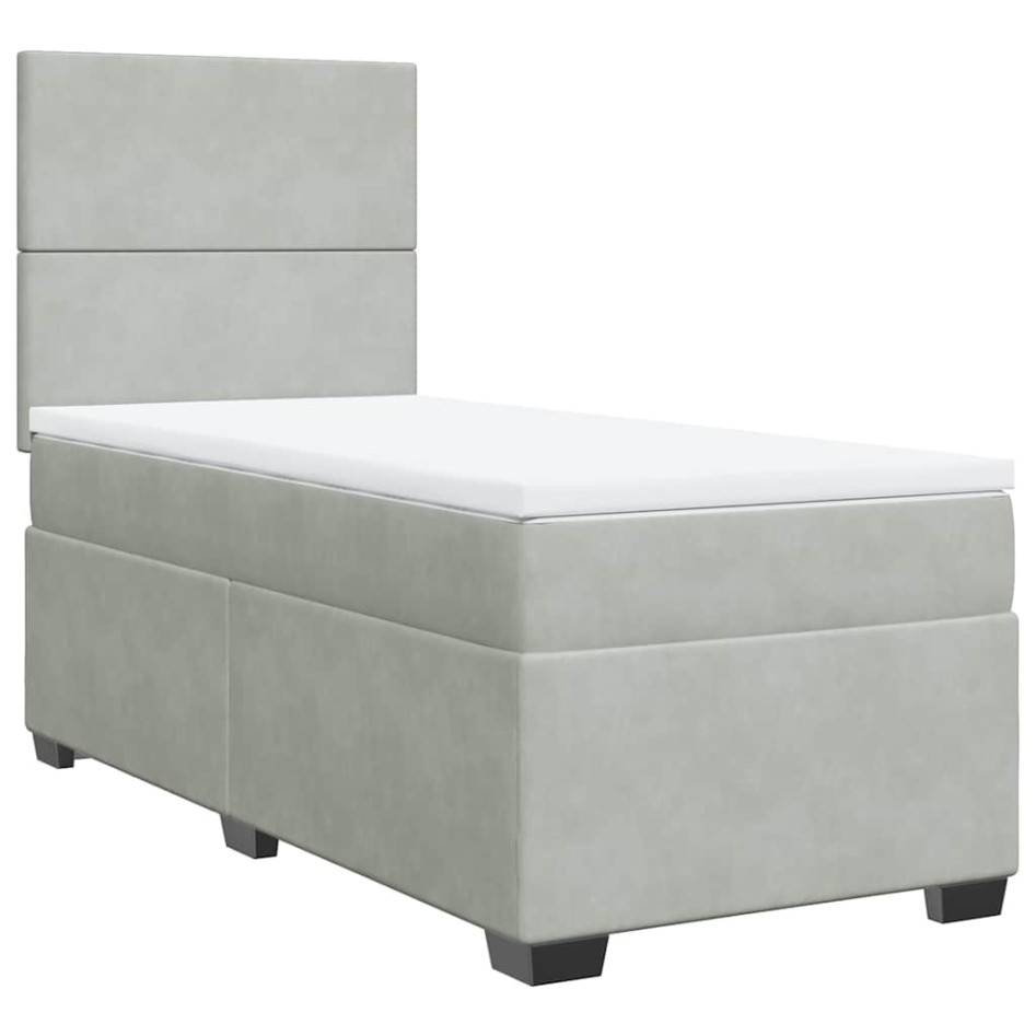 Cama box spring con colchón terciopelo gris claro 100x200