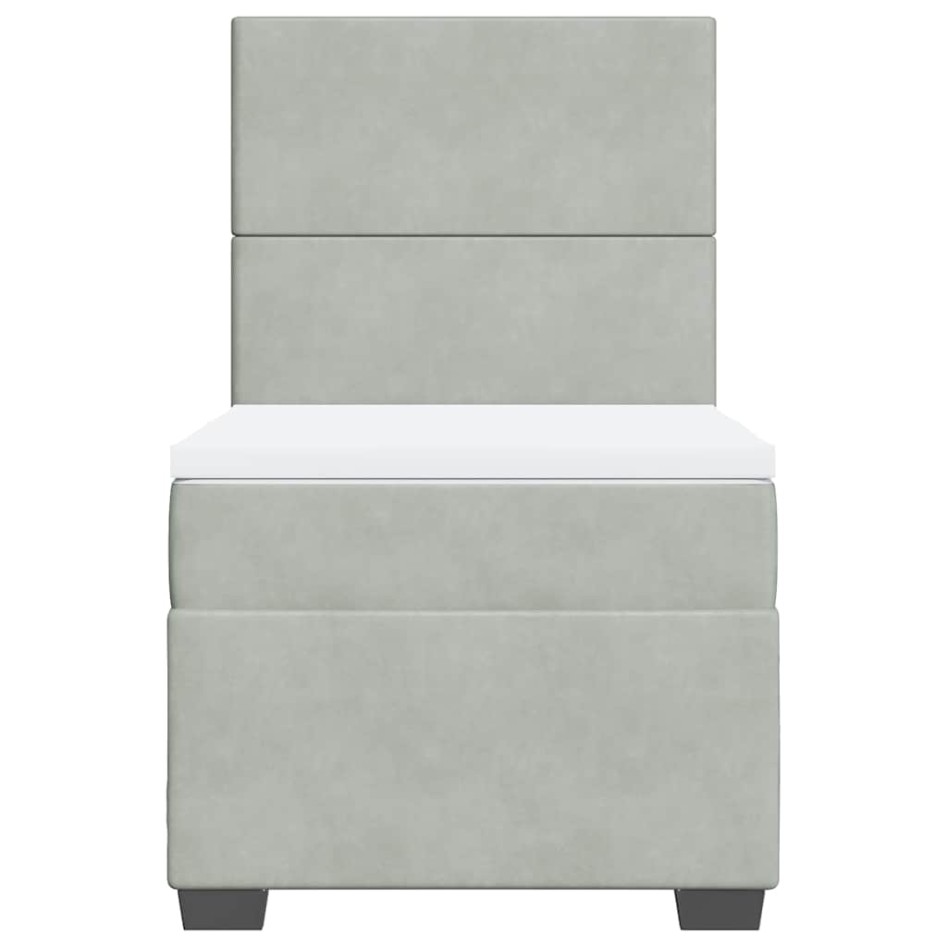 Cama box spring con colchón terciopelo gris claro 100x200