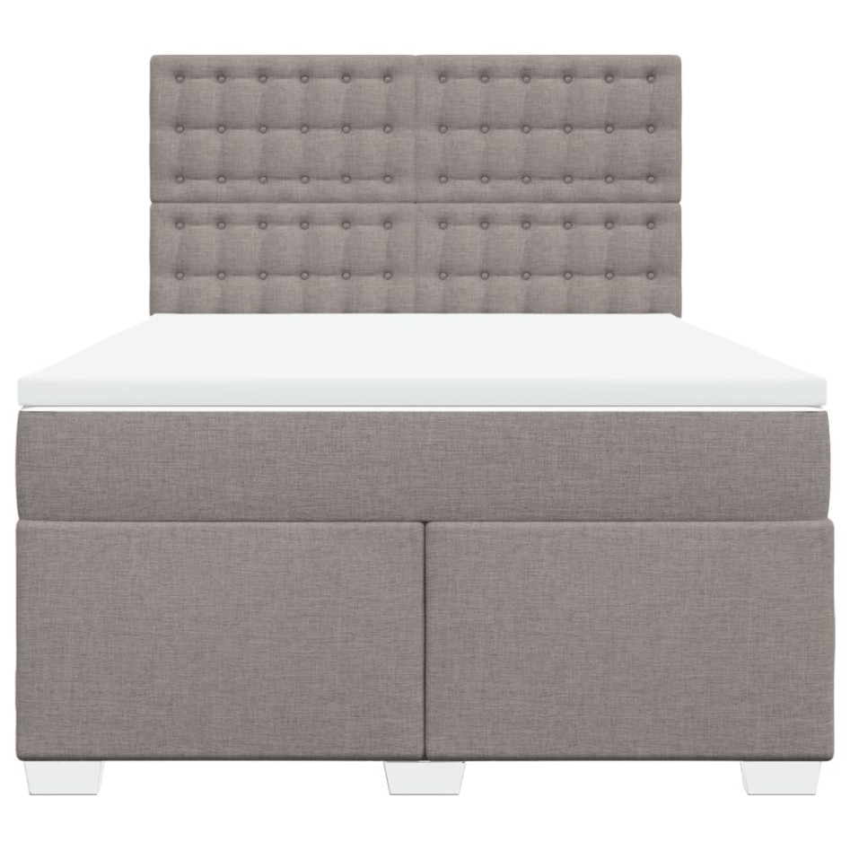 Cama box spring con colchón tela gris taupe 140x190
