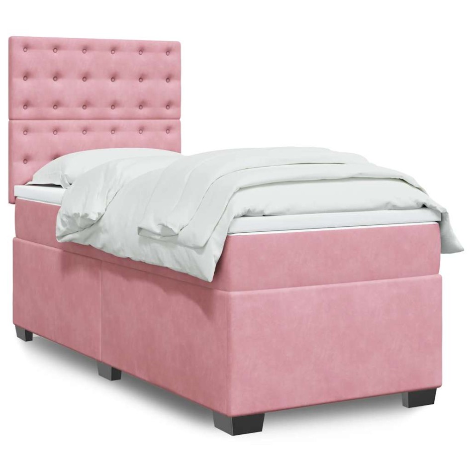 Cama box spring con colchón terciopelo rosa 80x200