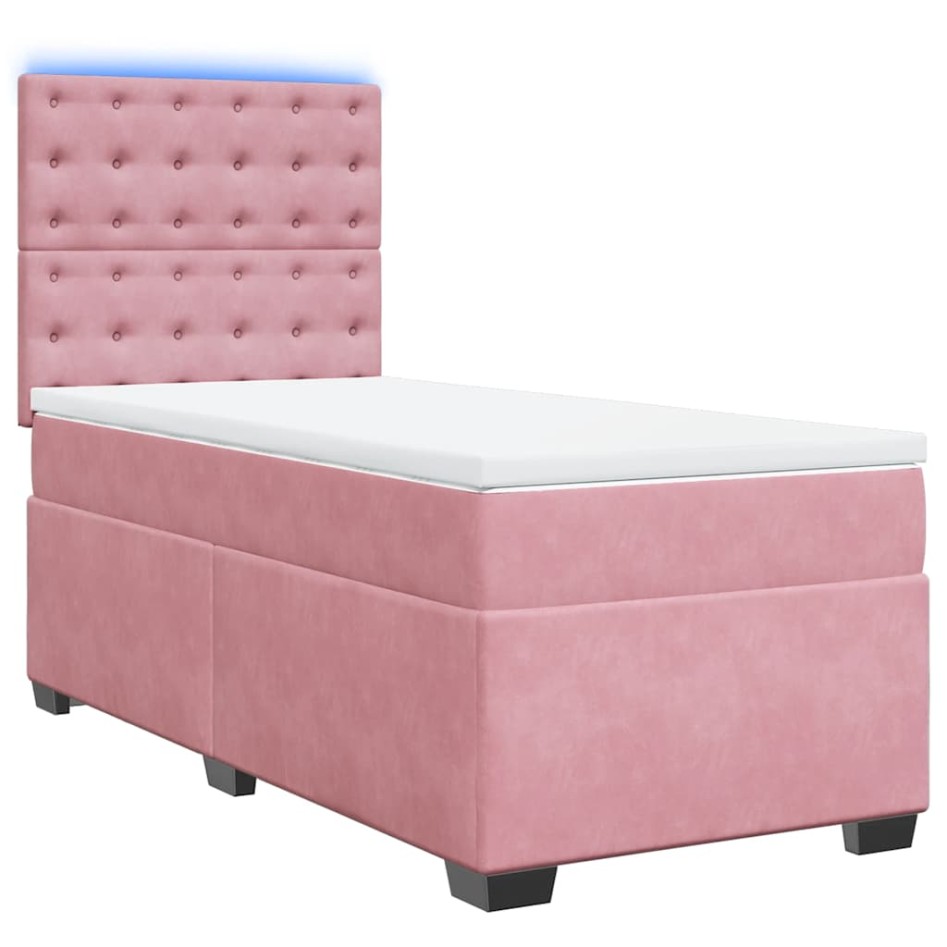 Cama box spring con colchón terciopelo rosa 80x200