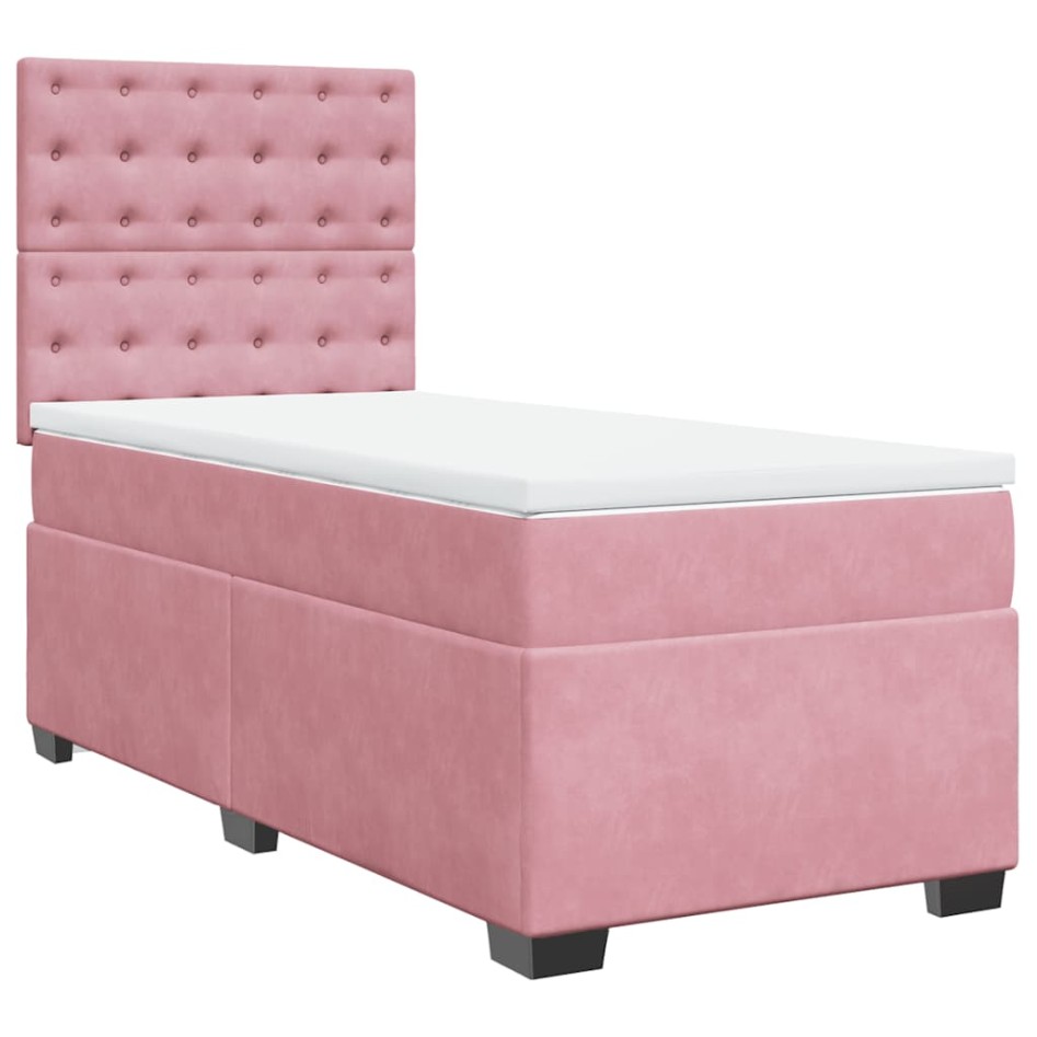 Cama box spring con colchón terciopelo rosa 80x200