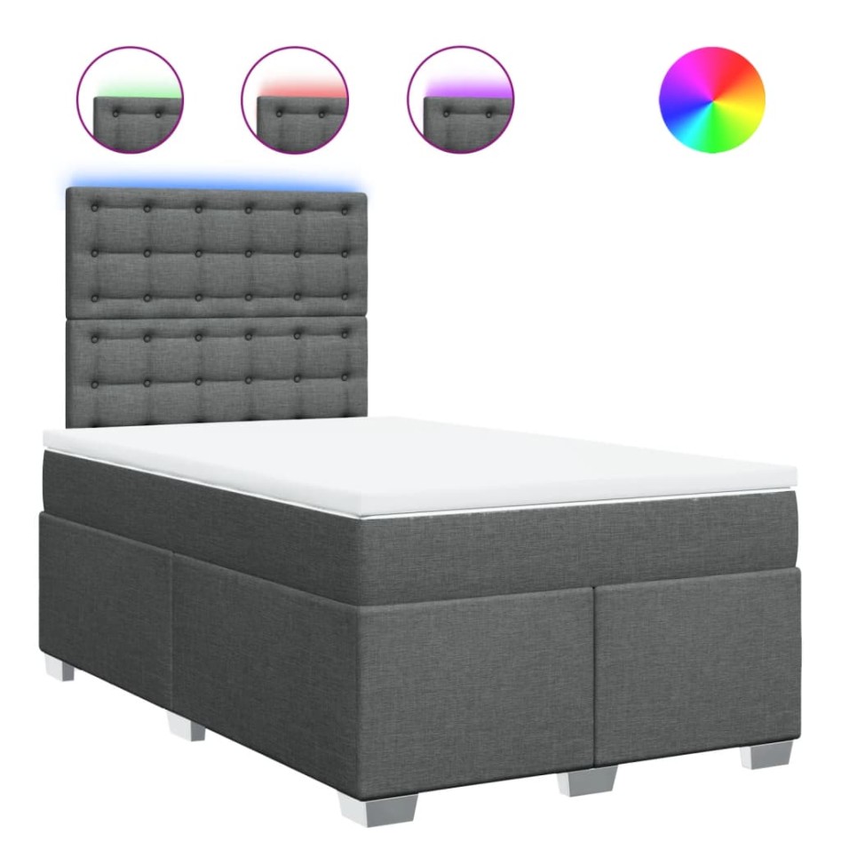 Cama box spring con colchón tela gris oscuro 120x200