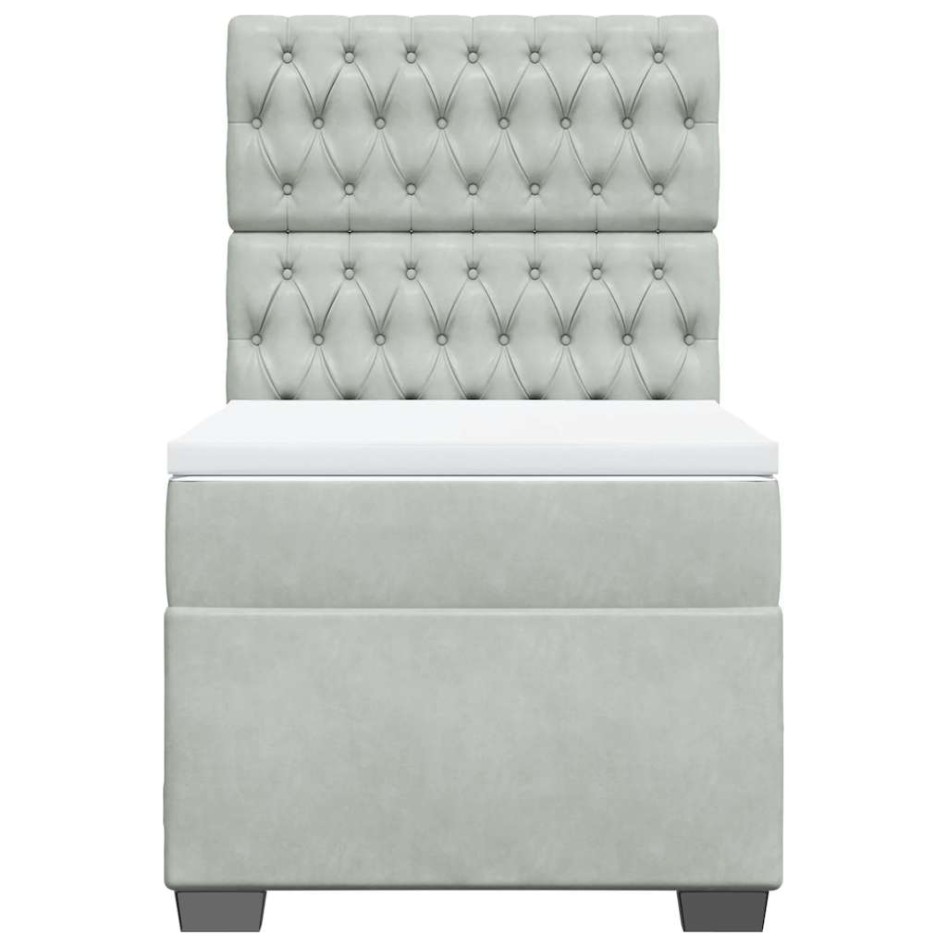 Cama box spring con colchón terciopelo gris claro 90x190