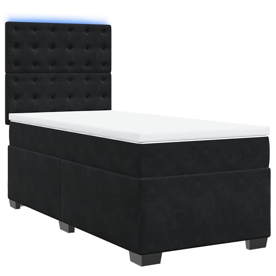 Cama box spring con colchón cuero sintético negro 90x190