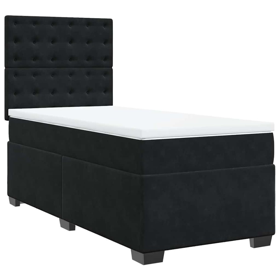 Cama box spring con colchón cuero sintético negro 90x190