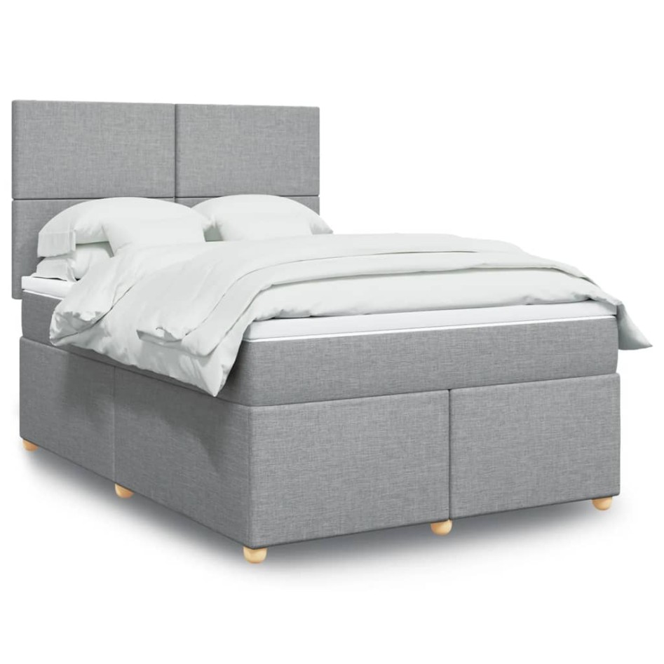Cama box spring con colchón tela gris claro 140x190