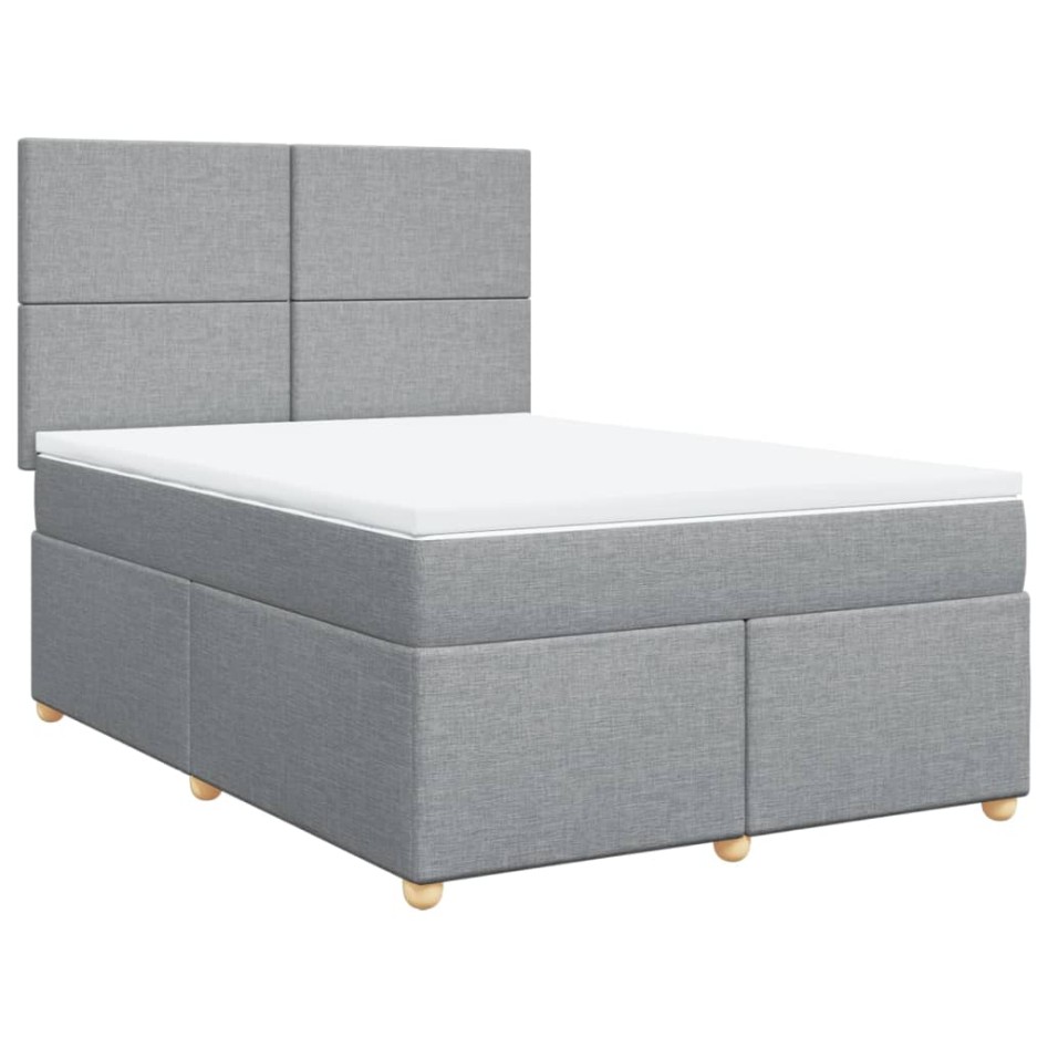 Cama box spring con colchón tela gris claro 140x190
