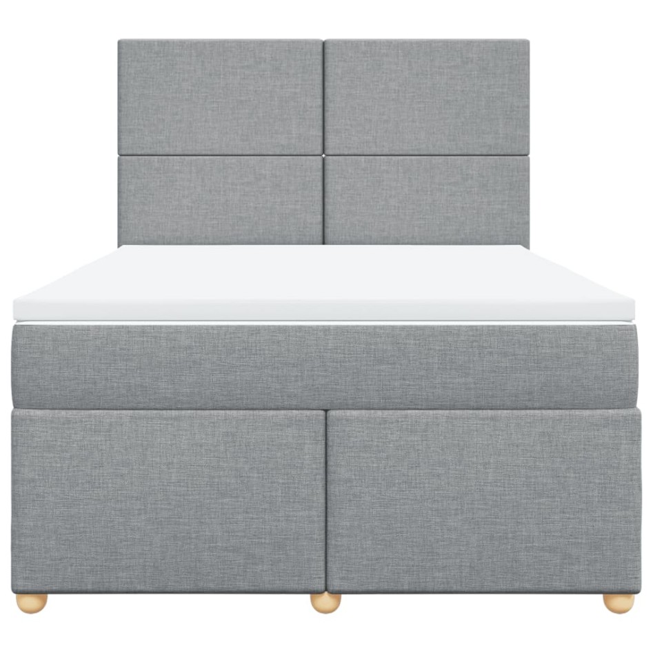 Cama box spring con colchón tela gris claro 140x190