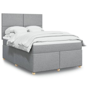 Cama box spring con colchón tela gris claro 140x200