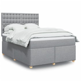 Cama box spring con colchón tela gris claro 140x190