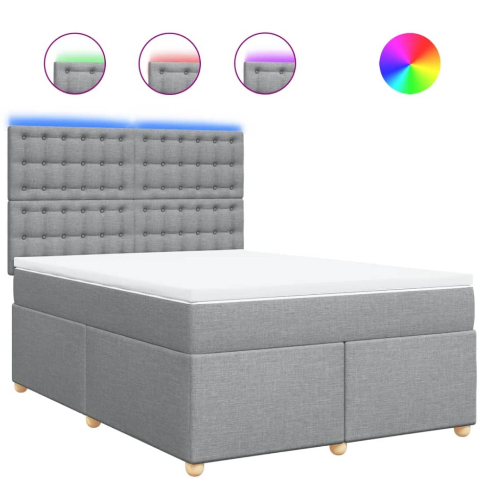 Cama box spring con colchón tela gris claro 140x190