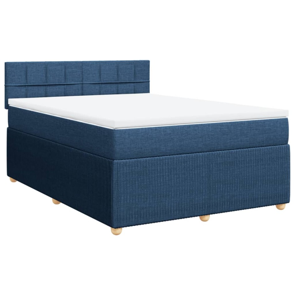 Cama box spring con colchón tela azul 160x200