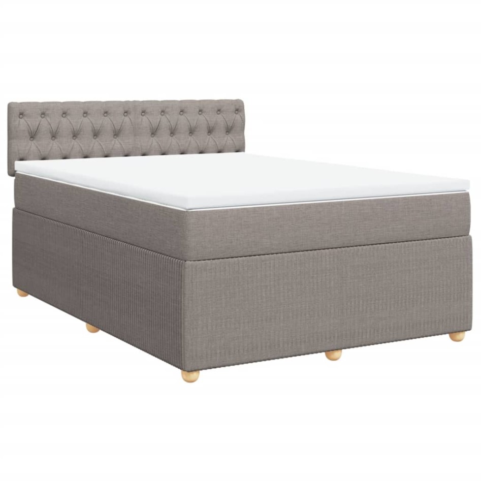 Cama box spring con colchón tela gris taupe 160x200