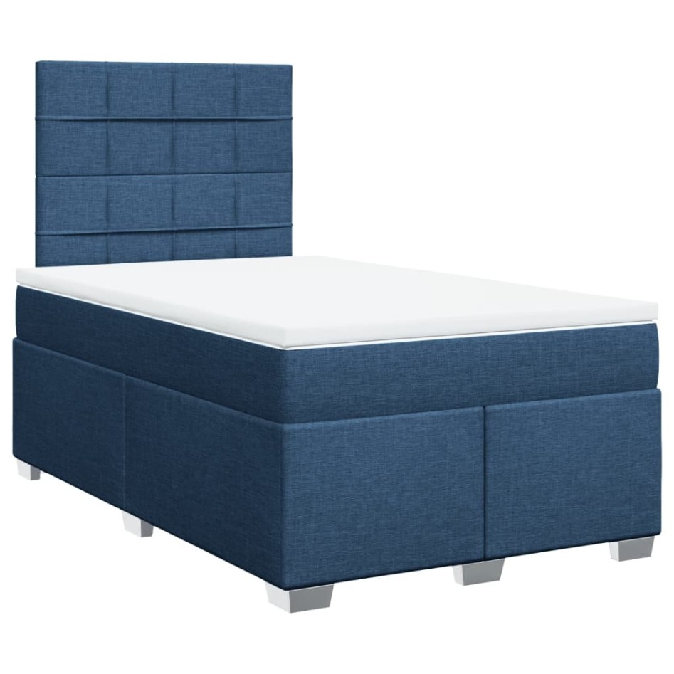 Cama box spring con colchón tela azul 120x190
