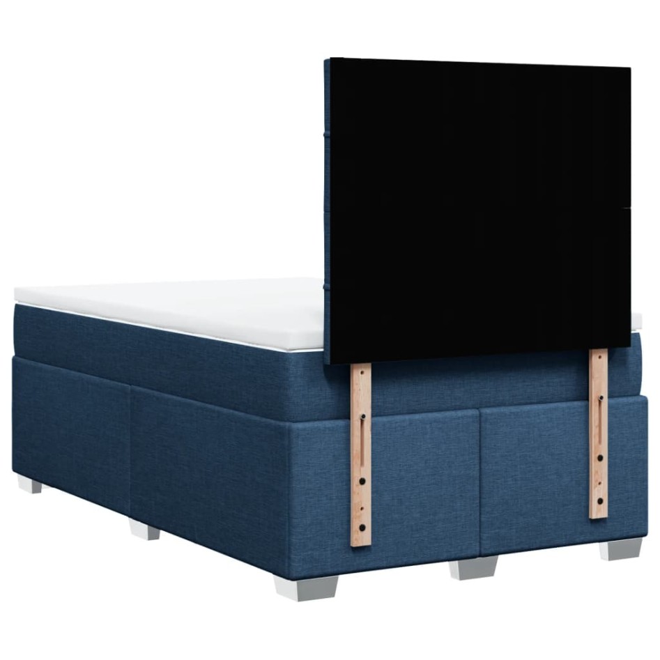 Cama box spring con colchón tela azul 120x190