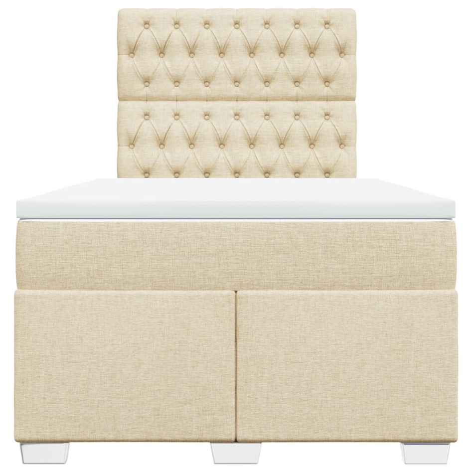 Cama box spring con colchón tela color crema 120x200